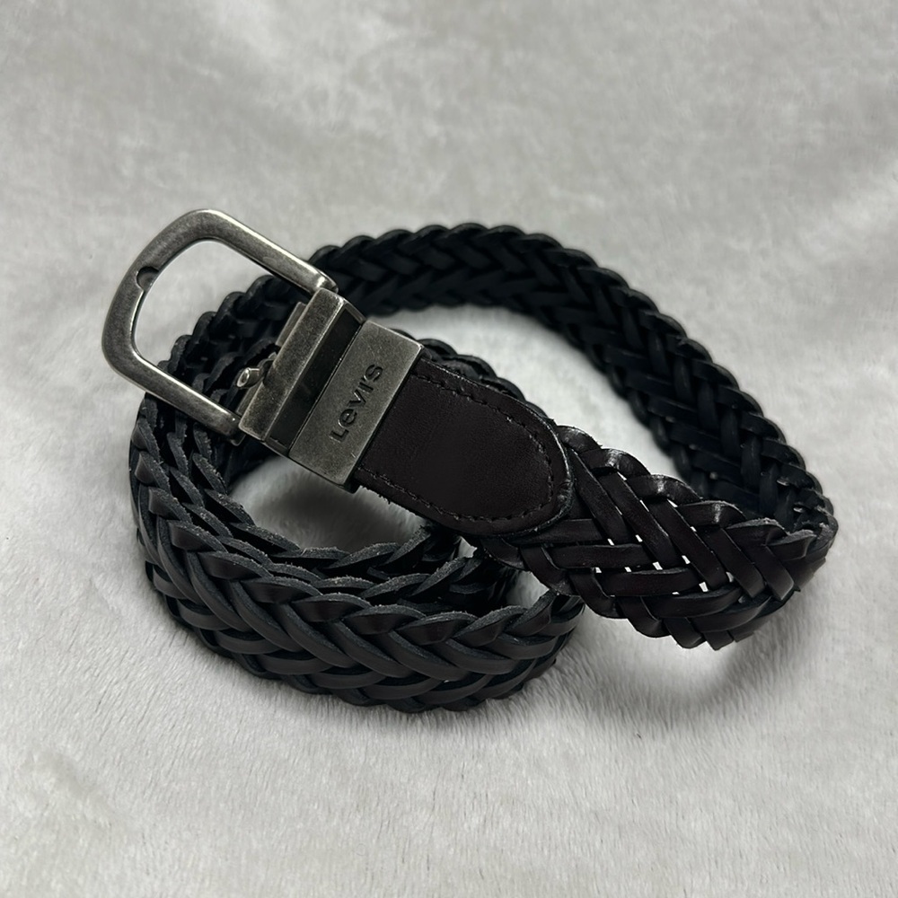 LEVI STRAUSS Synthetic Leather Dark Brown braided belt , size XL, 34 - 36 inches